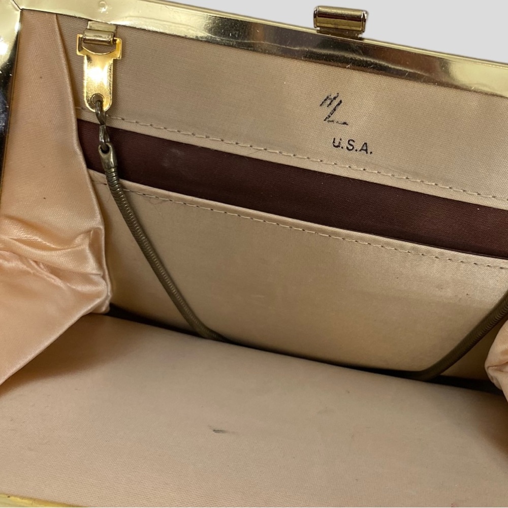 Vintage 50s 60s Futuristic Metallic Gold + Silver Handbag or Clutch - Picture 7 of 10